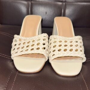JustFab Cream Woven Mules